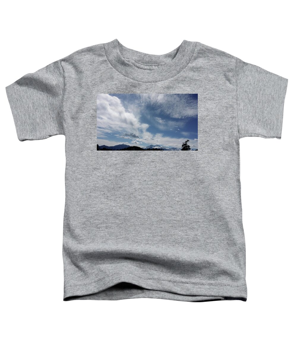 Blue Sky Toddler T-Shirt featuring the photograph March Sky Longs Peak by Laura Davis