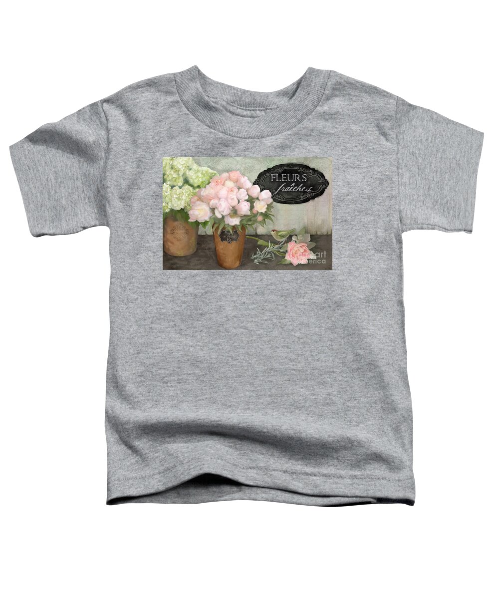 French Flower Market Toddler T-Shirt featuring the painting Marche aux Fleurs 2 - Peonies n Hydrangeas w Bird by Audrey Jeanne Roberts