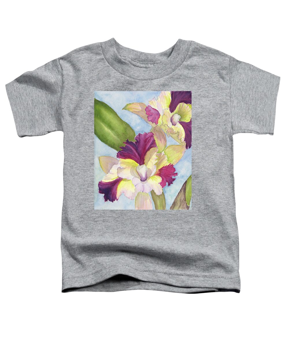 Orchid Toddler T-Shirt featuring the painting Colorful Cattleya Orchid by Lisa Debaets