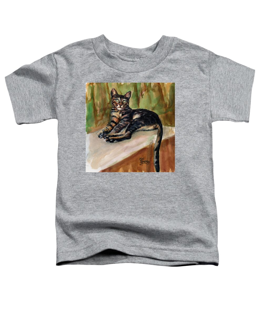 Brown Tabby Toddler T-Shirt featuring the painting Maxi relax by Mimi Boothby