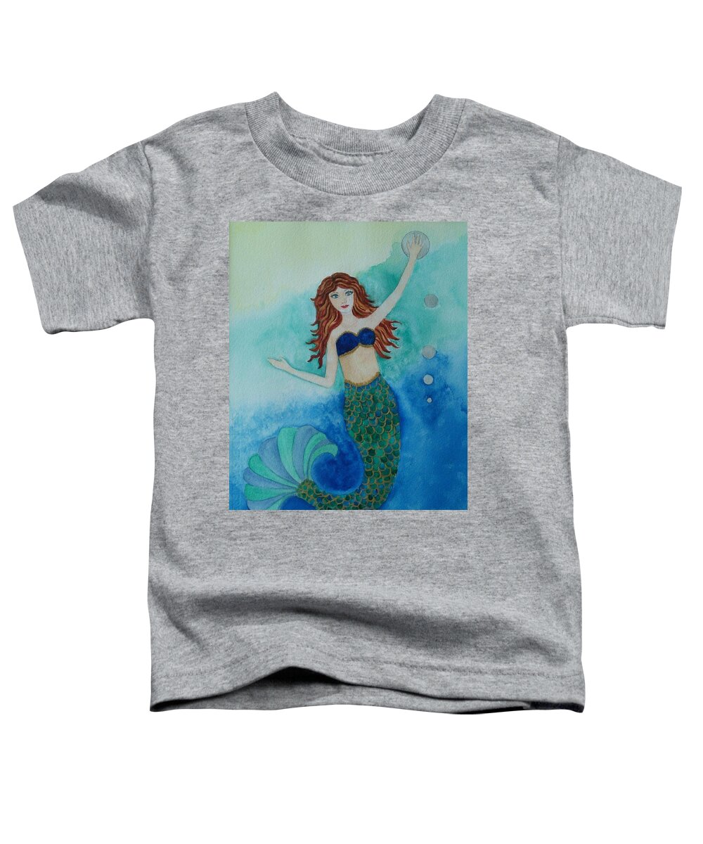 Mermaid Toddler T-Shirt featuring the painting Mermaid And Bubbles by Susan Nielsen