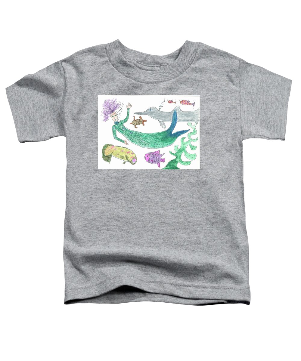 Fish Toddler T-Shirt featuring the painting Mermaid Hello by Helen Holden-Gladsky