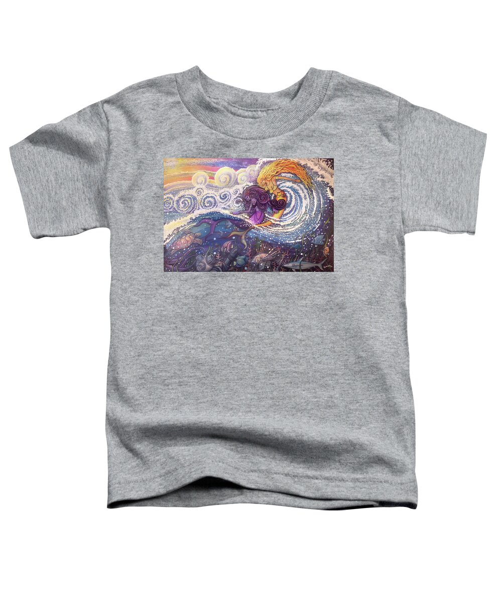 Mermaids Toddler T-Shirt featuring the painting Mermaids in the Surf by David Sockrider