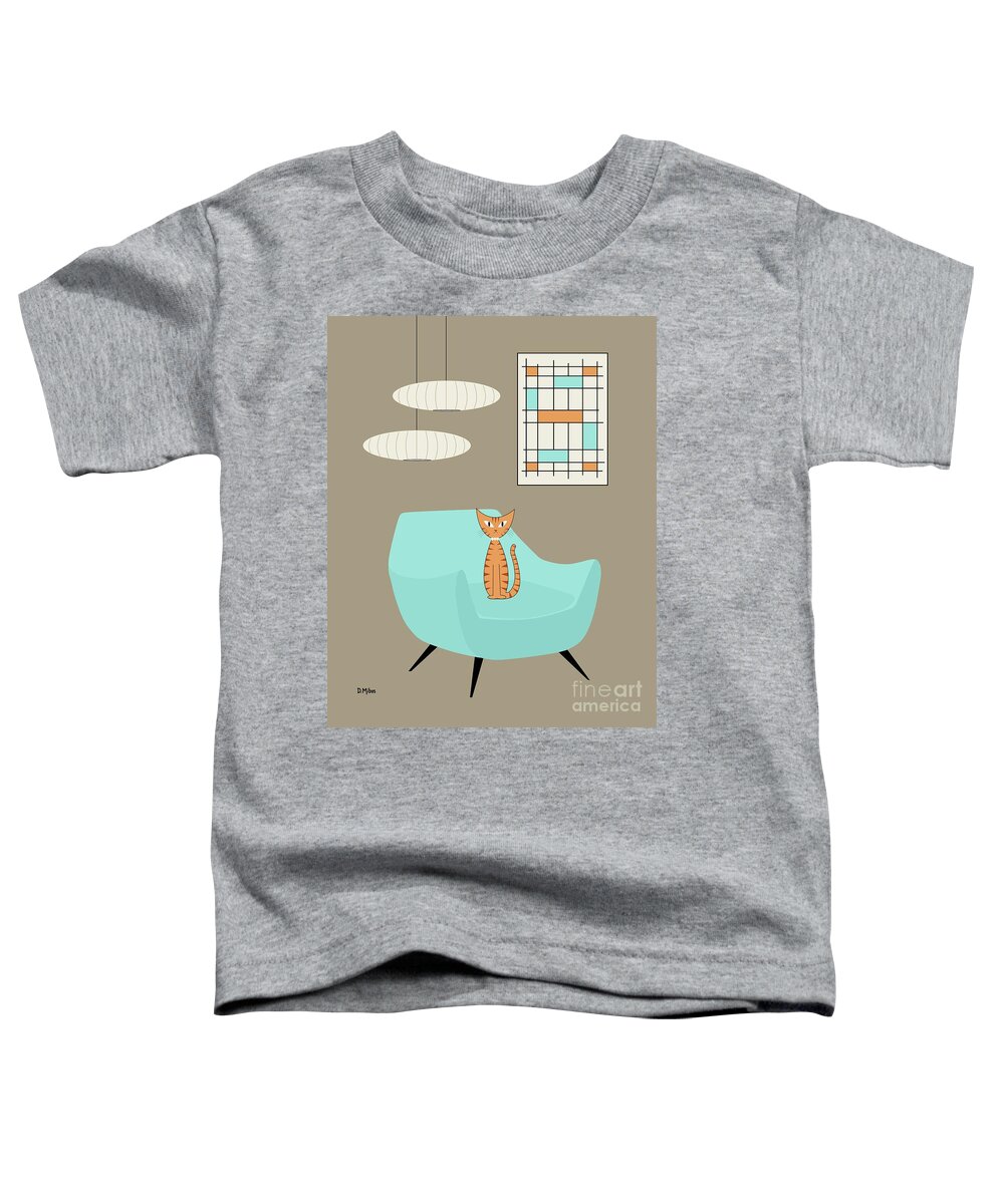 Mid Century Modern Toddler T-Shirt featuring the digital art Mini Abstract Blue Chair Orange Cat by Donna Mibus