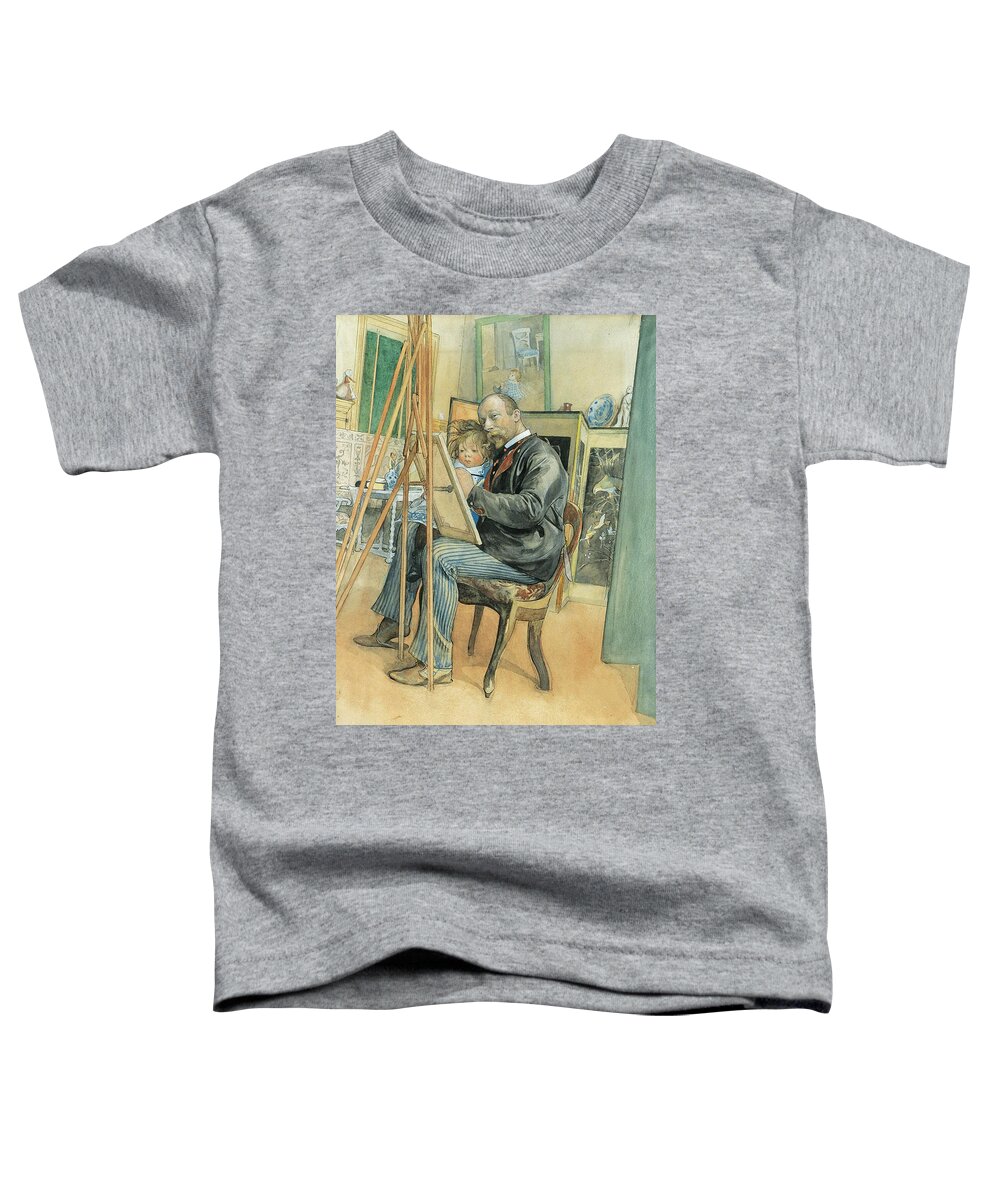 Carl Larsson Toddler T-Shirt featuring the drawing Mirror-image with Brita by Carl Larsson