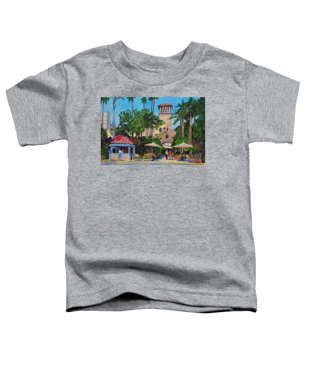 Mission Inn Toddler T-Shirt featuring the painting Mission Inn On A Sunny Day by Joan Coffey