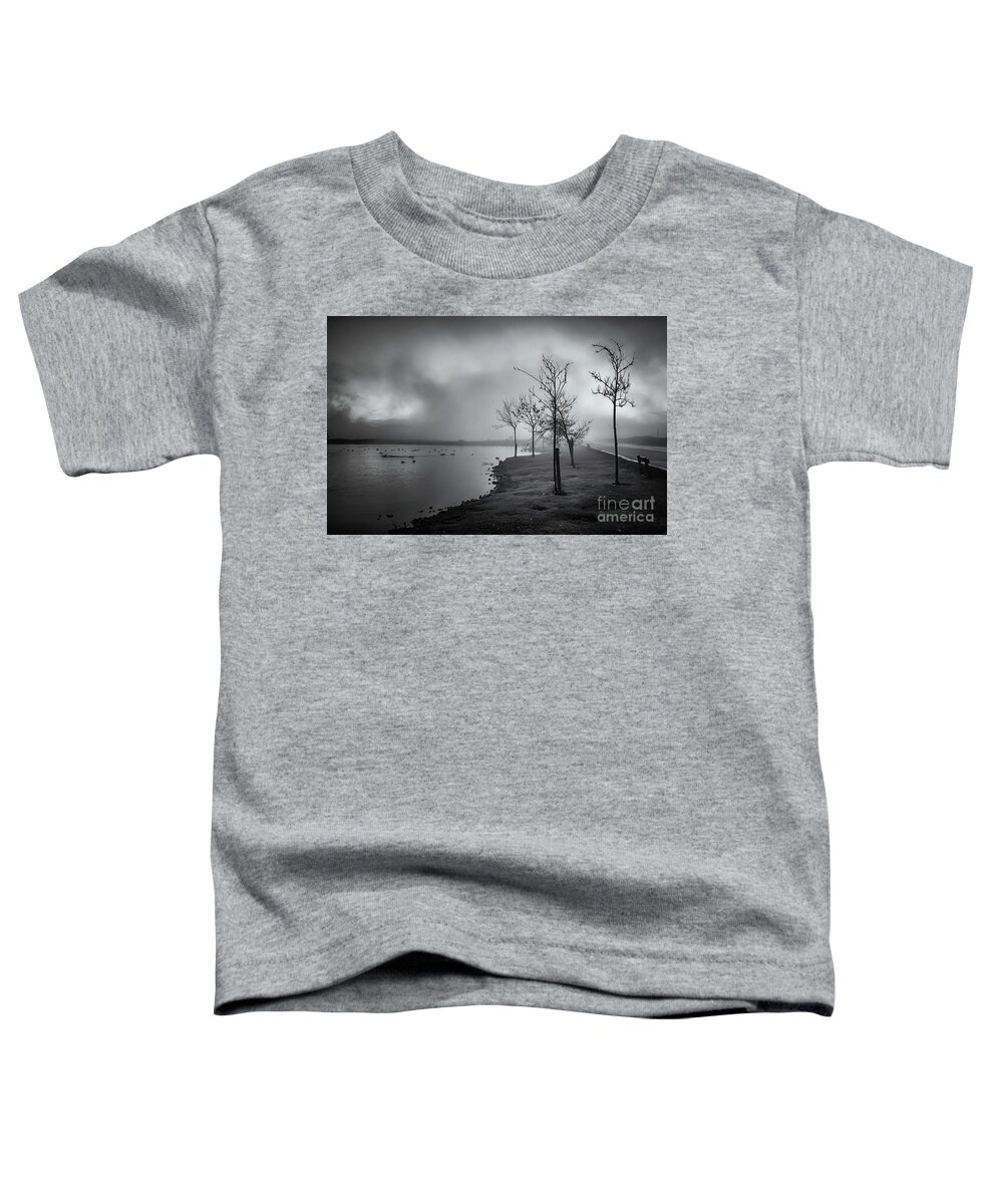 Dslr Toddler T-Shirt featuring the photograph Mist over the tarn - monochrome by Mariusz Talarek