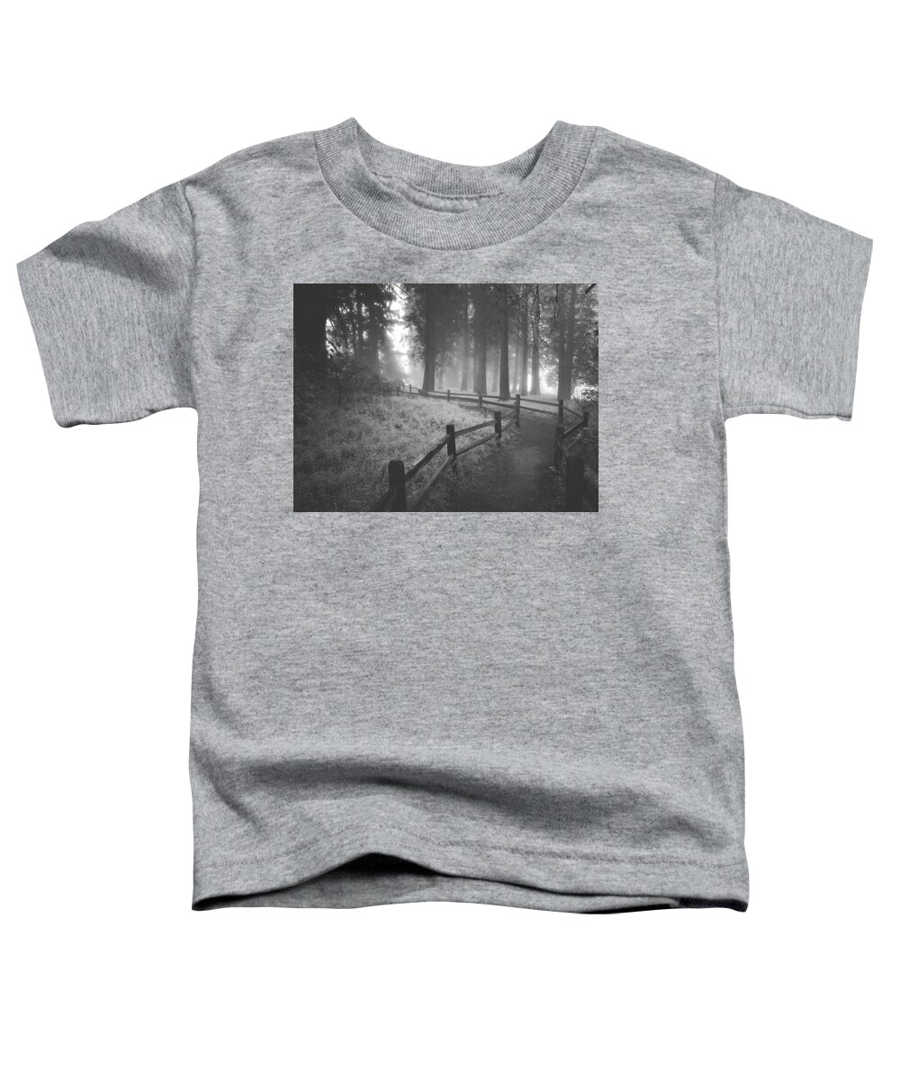 Mist Toddler T-Shirt featuring the digital art Misty Path Along Fence by Kevyn Bashore