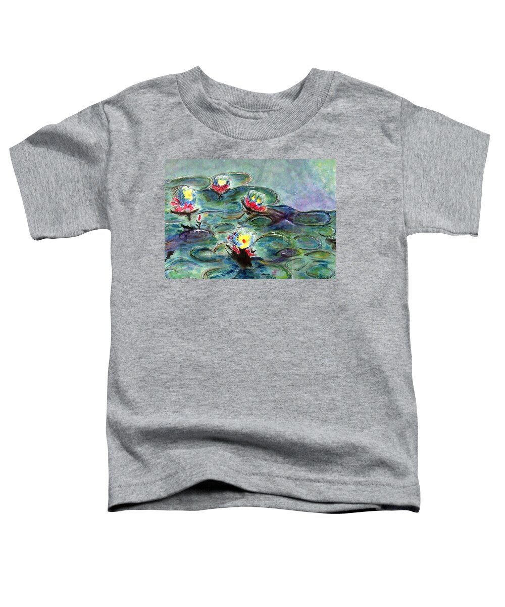 Monet Toddler T-Shirt featuring the painting Monet's Lilies on Pond by Jamie Frier