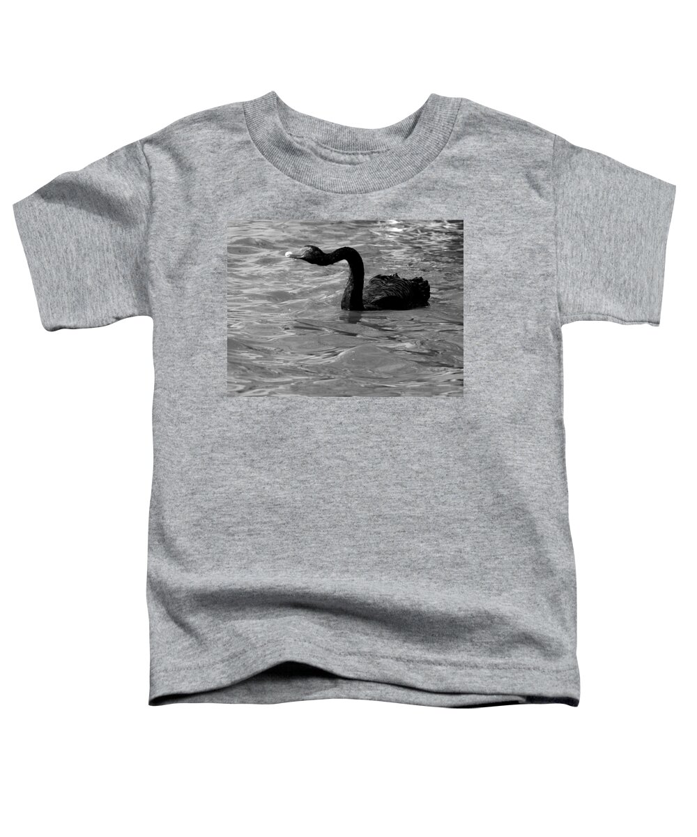 Black Swan Toddler T-Shirt featuring the photograph Monochrome Swimming Black Swan 000  by Christopher Mercer