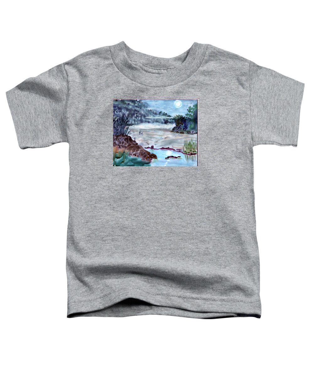 Beach Toddler T-Shirt featuring the painting Moonlight and Beach Fog by Caroline Henry