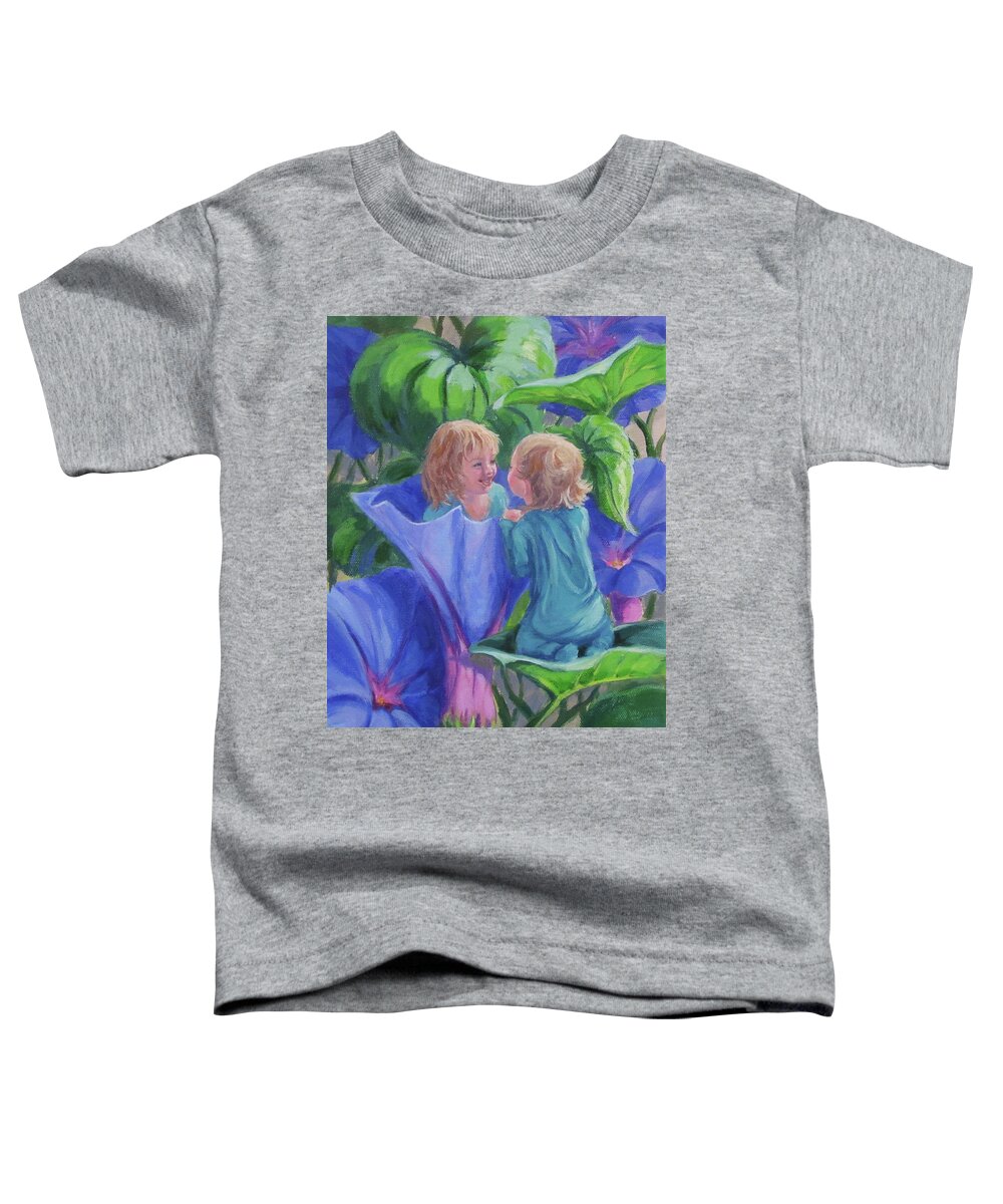 Baby Toddler T-Shirt featuring the painting Morning Glories by Karen Ilari