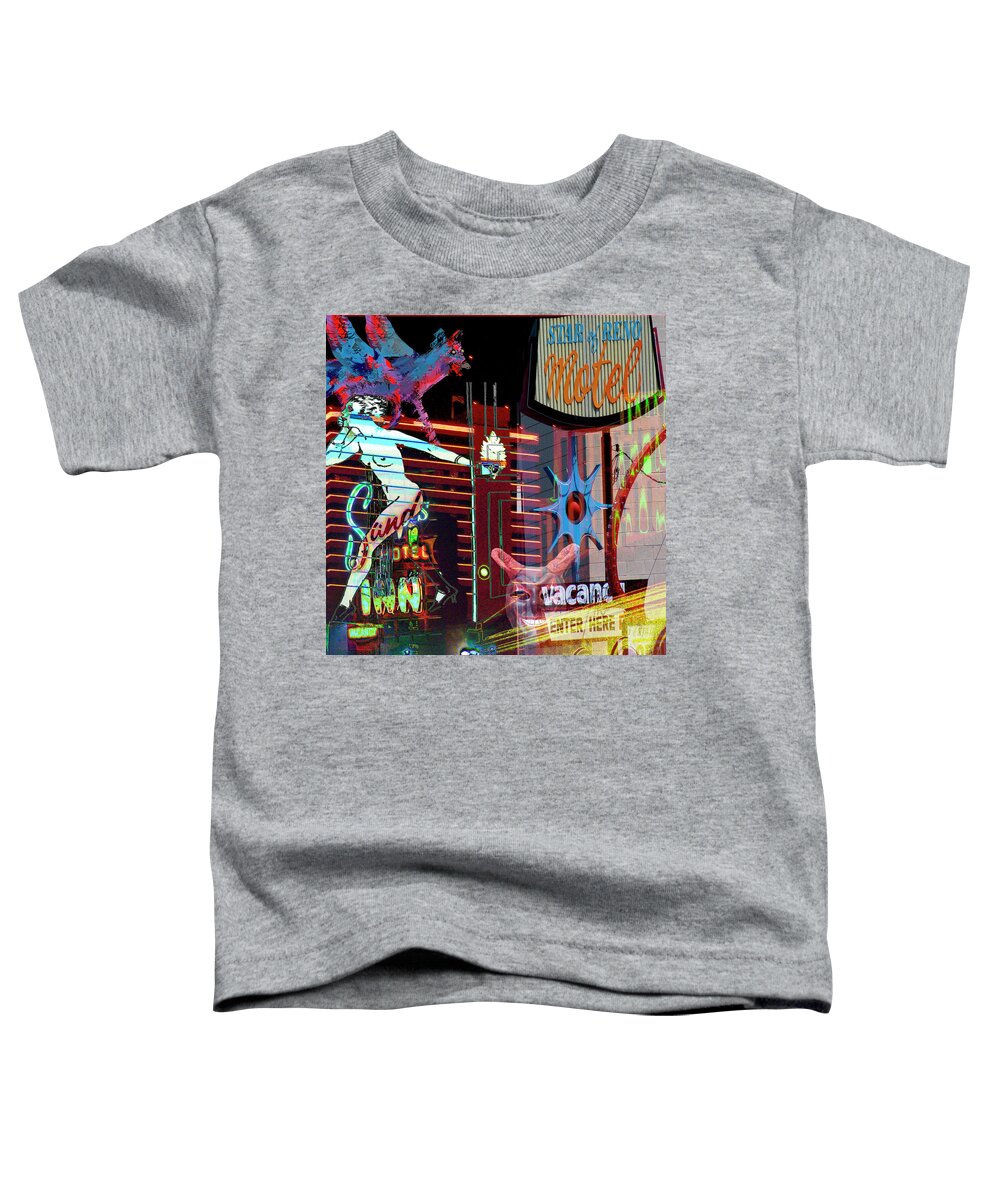 Coyote Toddler T-Shirt featuring the photograph Motel Variations Night of the Flyng Coyote by Ann Tracy
