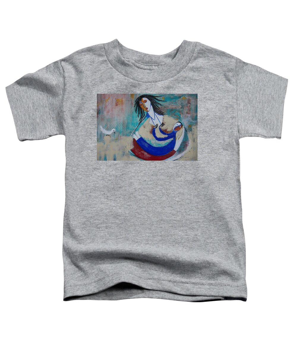 Mother Toddler T-Shirt featuring the painting Mother and the child by Sima Amid Wewetzer