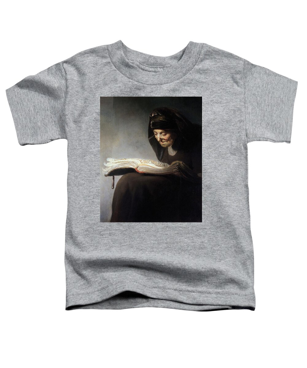 Rembrandt's Mother Reading By After Rembrandt Toddler T-Shirt featuring the painting Mother Reading by Rembrandt