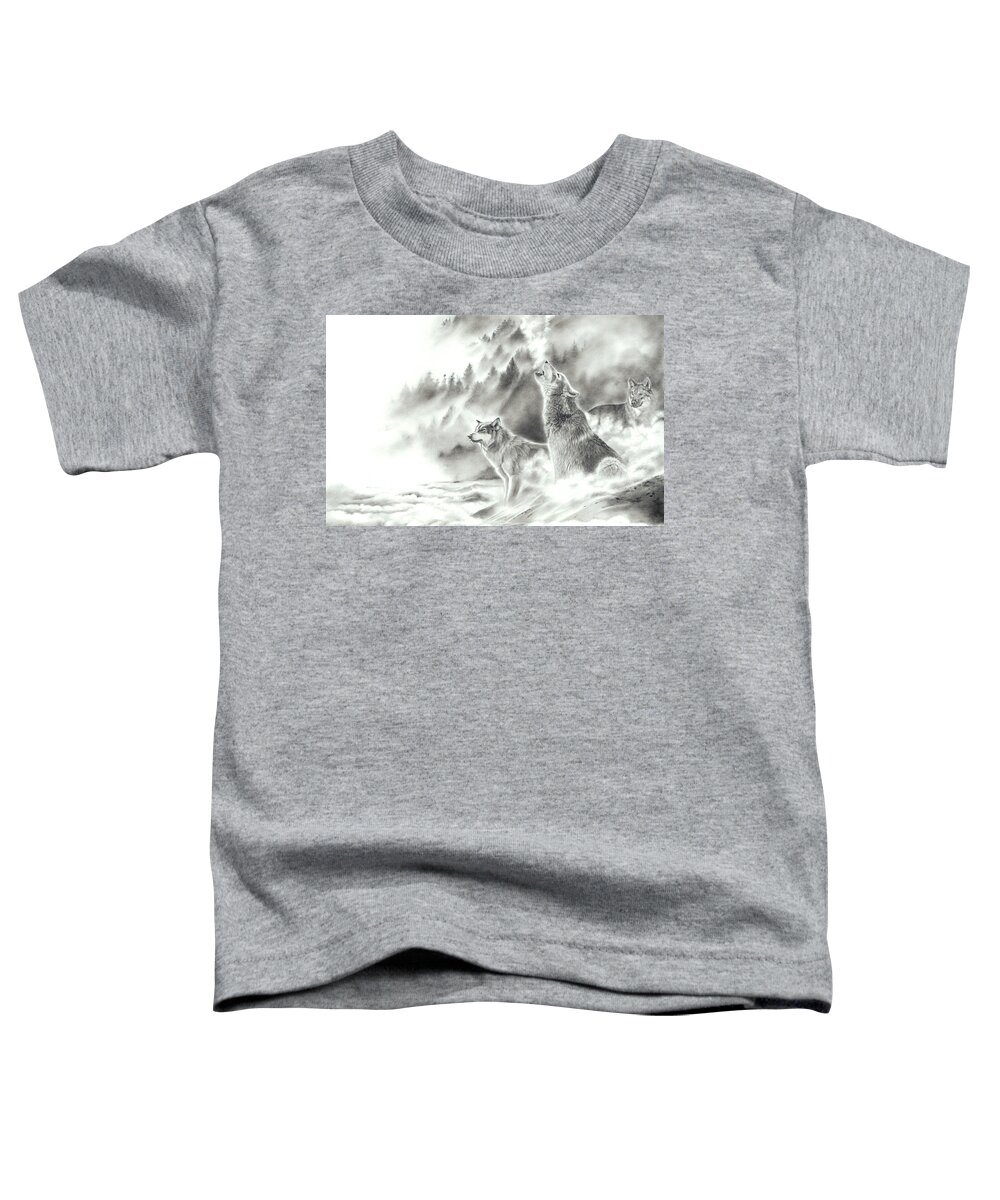 Wolves Toddler T-Shirt featuring the drawing Mountain Spirits by Peter Williams