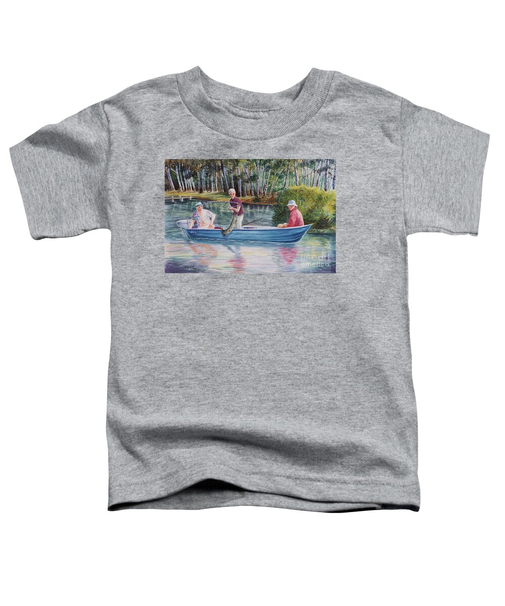 Fishing Scene Toddler T-Shirt featuring the painting Musky Madness by Marilyn Smith