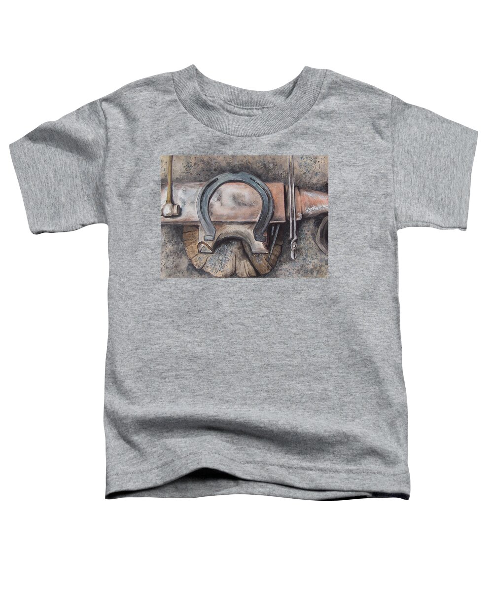 Horsehoe Toddler T-Shirt featuring the painting Nail it Up by Kathy Laughlin