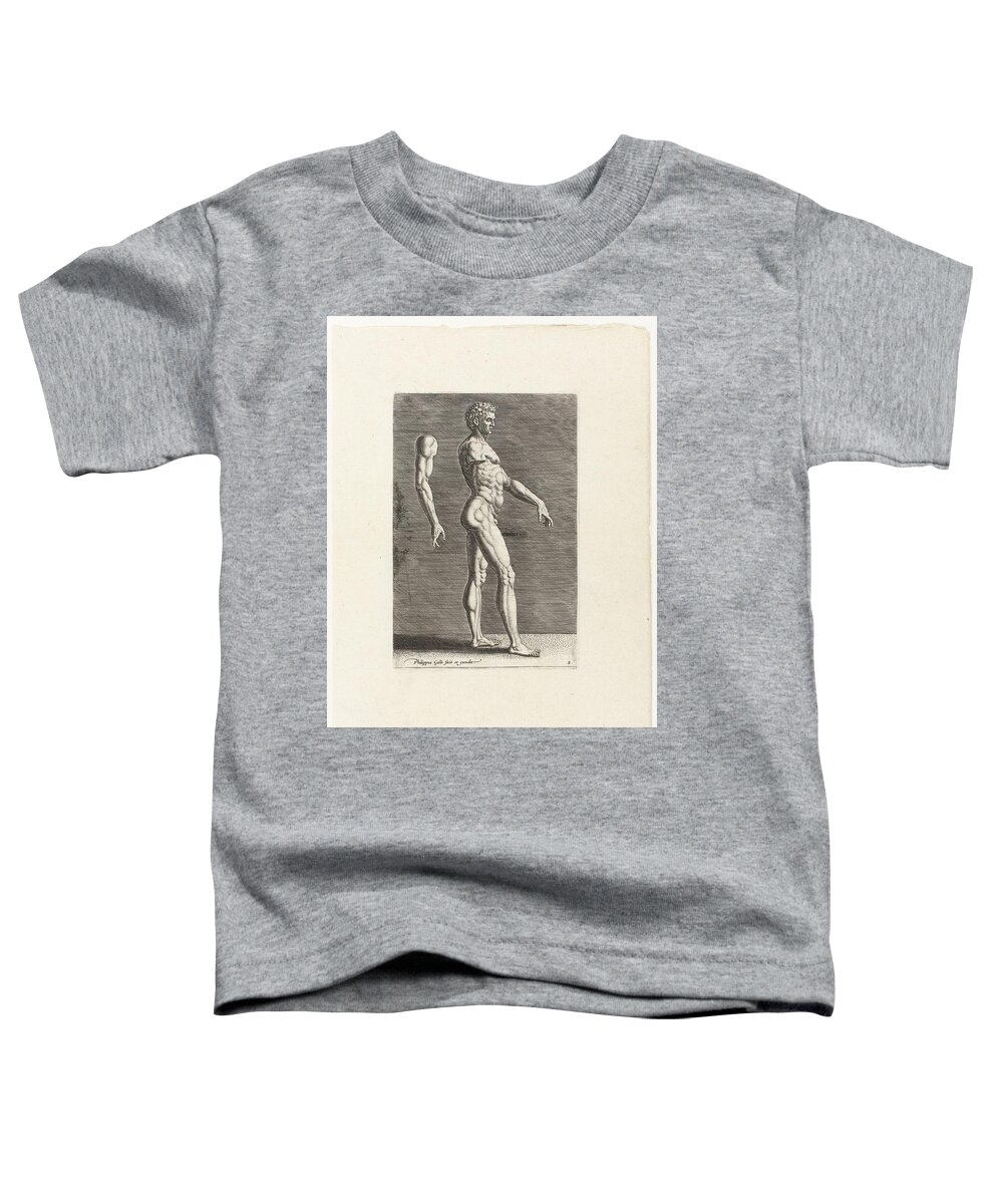 Nude Toddler T-Shirt featuring the drawing Anatomical drawing of Nude man walking to the right by Vintage Collectables