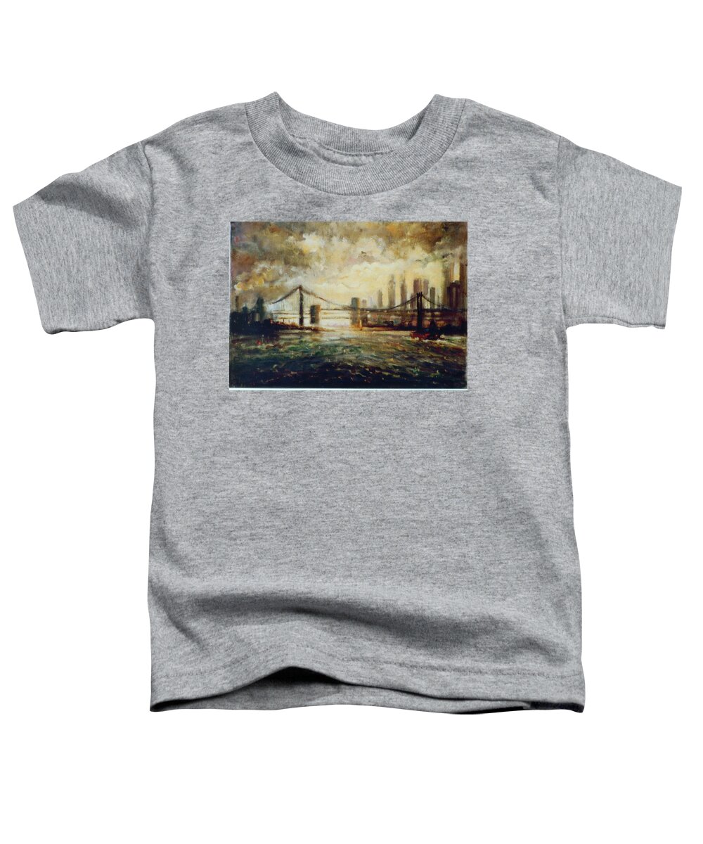 New York Toddler T-Shirt featuring the painting NYC Harbor by Walter Casaravilla