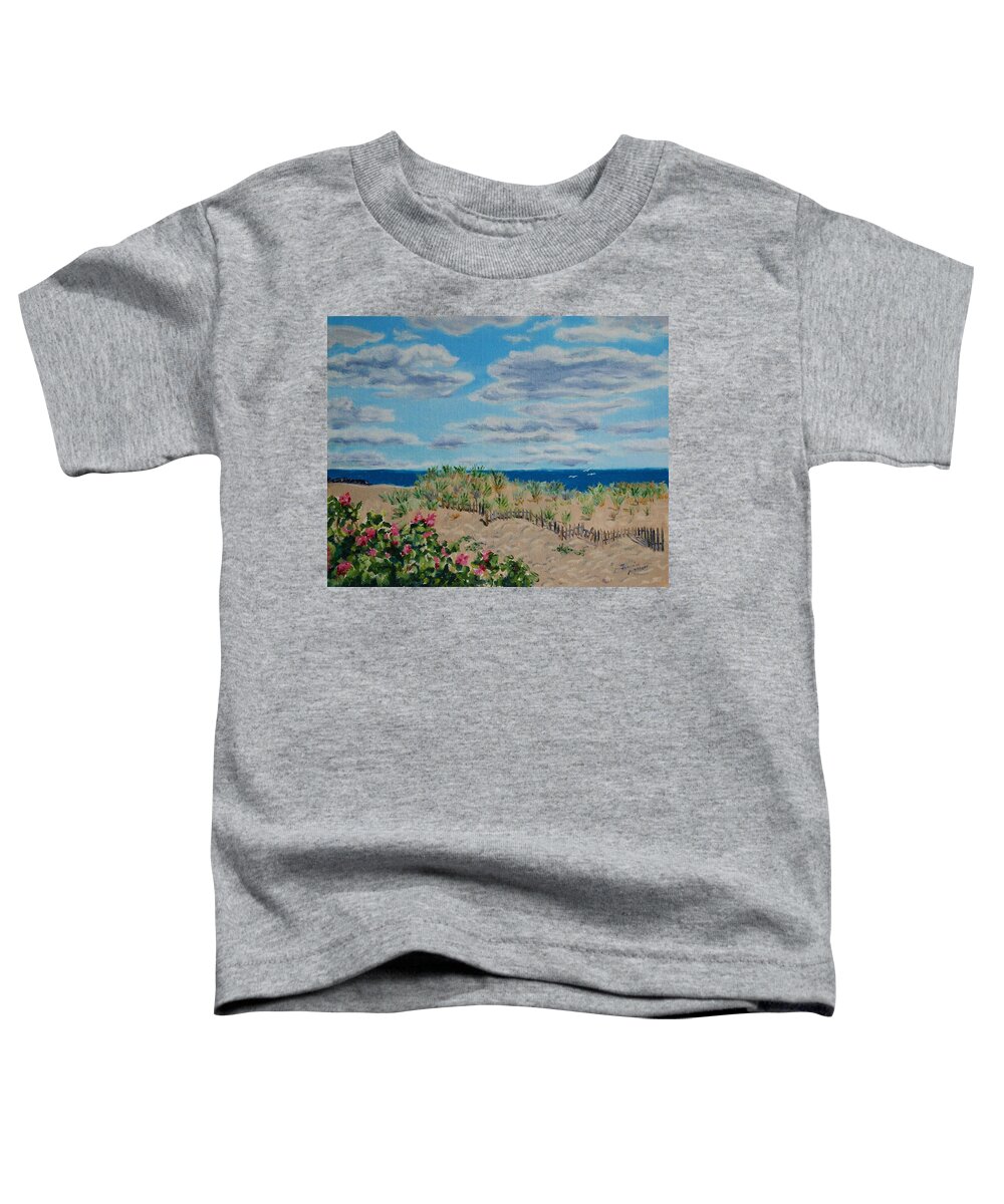 Ocean Toddler T-Shirt featuring the painting Ocean Grove Beach and Wild Roses by Jeannie Allerton