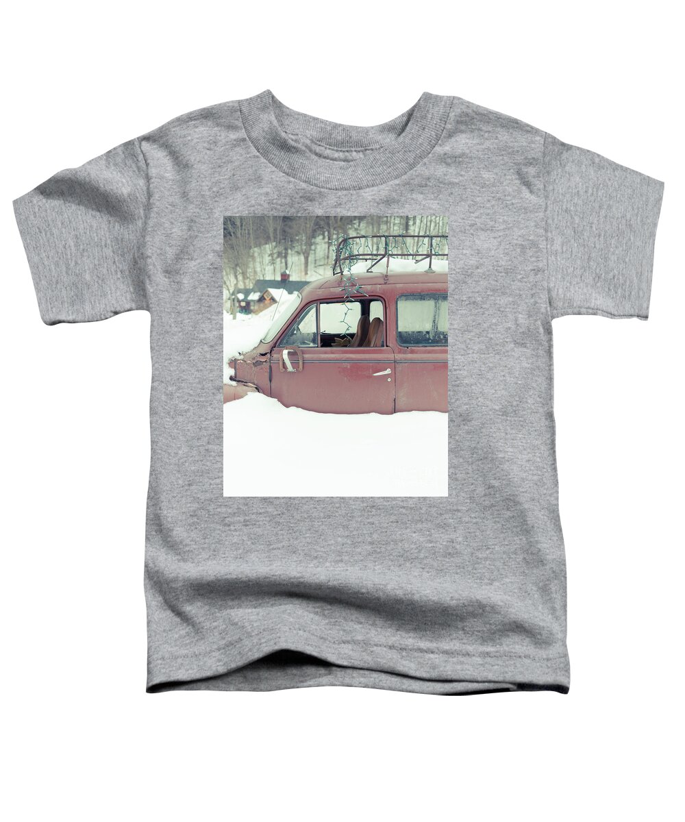 Vermont Toddler T-Shirt featuring the photograph Old Car Buried in the Snow Woodstock Vermont by Edward Fielding