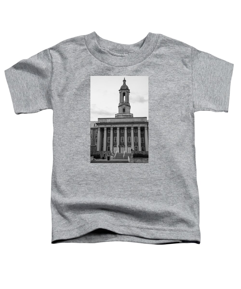 Penn State Toddler T-Shirt featuring the photograph Old Main Penn State Black and White by John McGraw