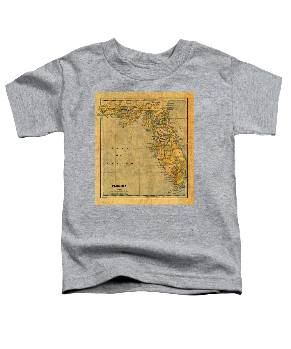 Old Toddler T-Shirt featuring the mixed media Old Map of Florida Vintage Circa 1893 on Worn Distressed Parchment by Design Turnpike
