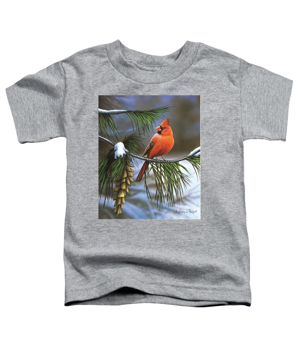 Cardinal Toddler T-Shirt featuring the painting On Watch - Cardinal by Anthony J Padgett