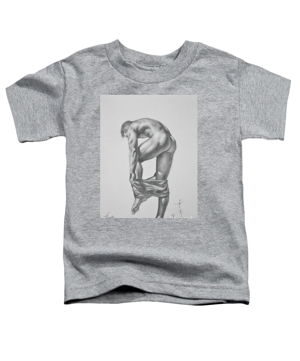 Original Drawing Toddler T-Shirt featuring the painting Original Drawing Sketch Charcoal Pencil Gay Interest Man Art On Paper #11-17-14 by Hongtao Huang