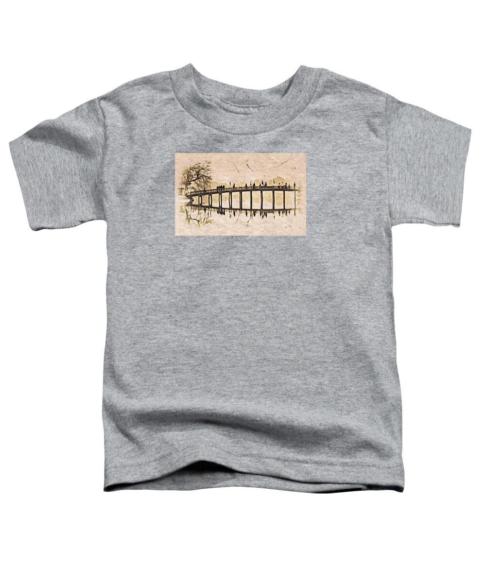 Asia Toddler T-Shirt featuring the digital art Pagoda Bridge by Cameron Wood