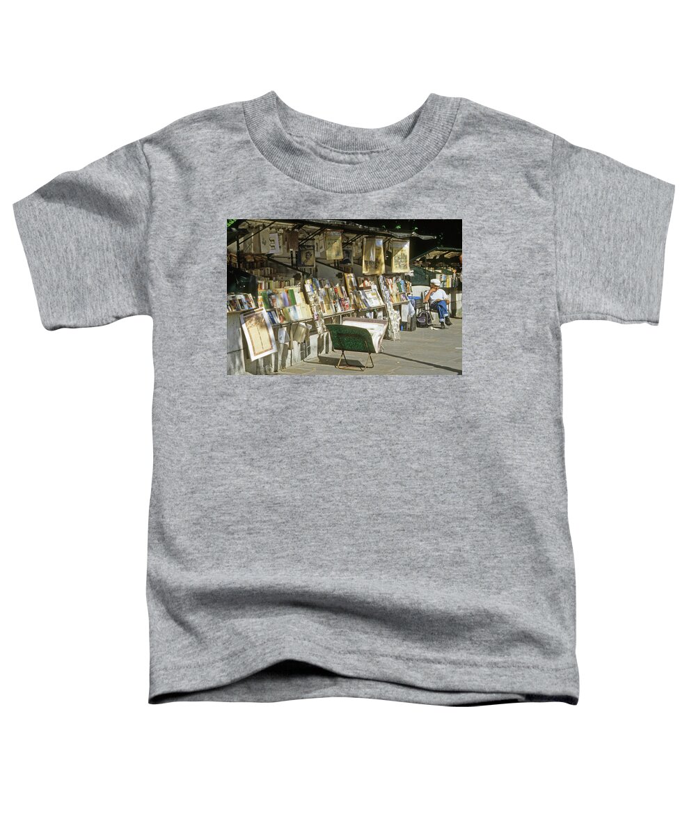 Paris Toddler T-Shirt featuring the photograph Paris Bookseller Stall by Frank DiMarco