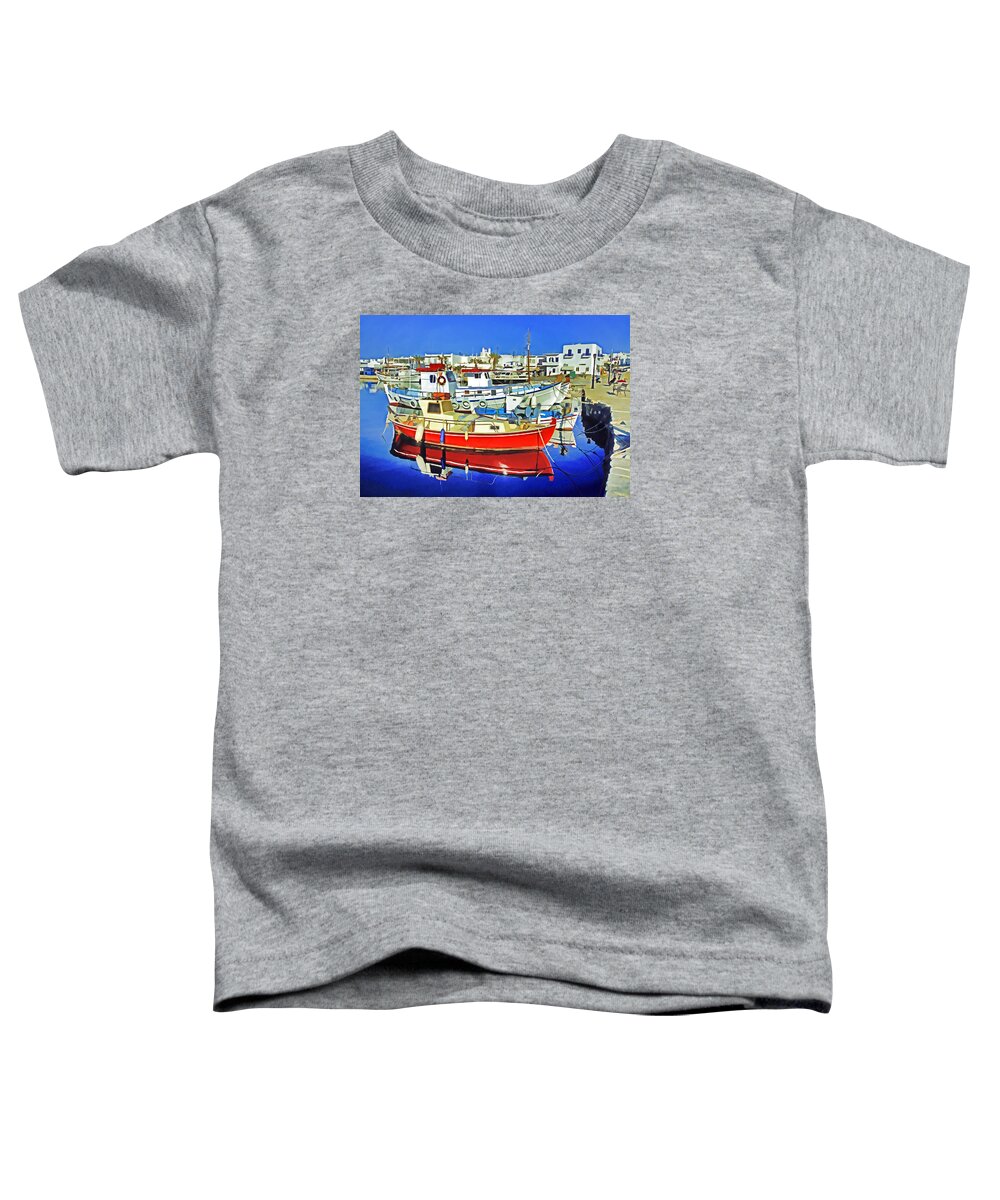 Greek Toddler T-Shirt featuring the photograph Paros Fishing Boats by Dennis Cox