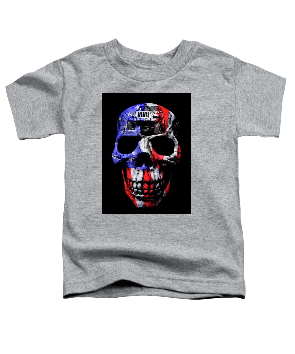 Jeep Toddler T-Shirt featuring the photograph Patriotic Jeeper Skull JKU Wrangler by Luke Moore