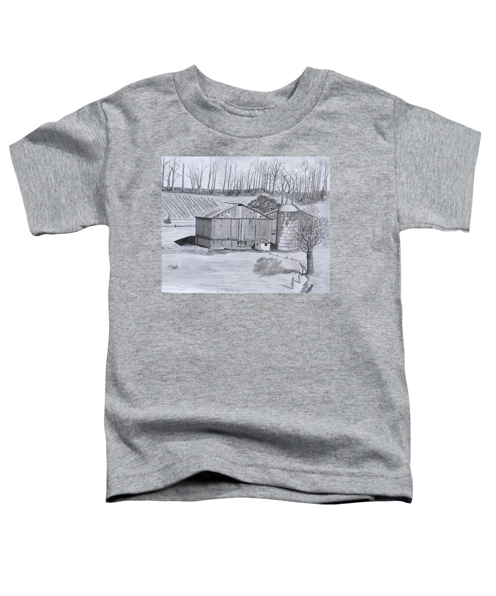 Barn Toddler T-Shirt featuring the drawing Peaceful Setting by Tony Clark