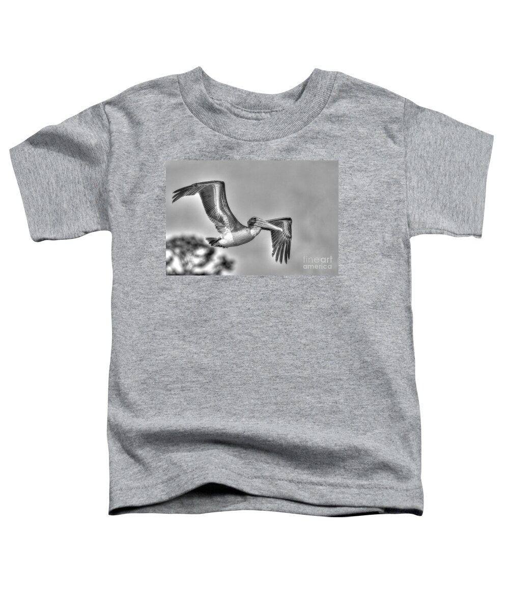 Pelican Toddler T-Shirt featuring the photograph Pelican-4443 BnW by Gulf Coast Aerials -