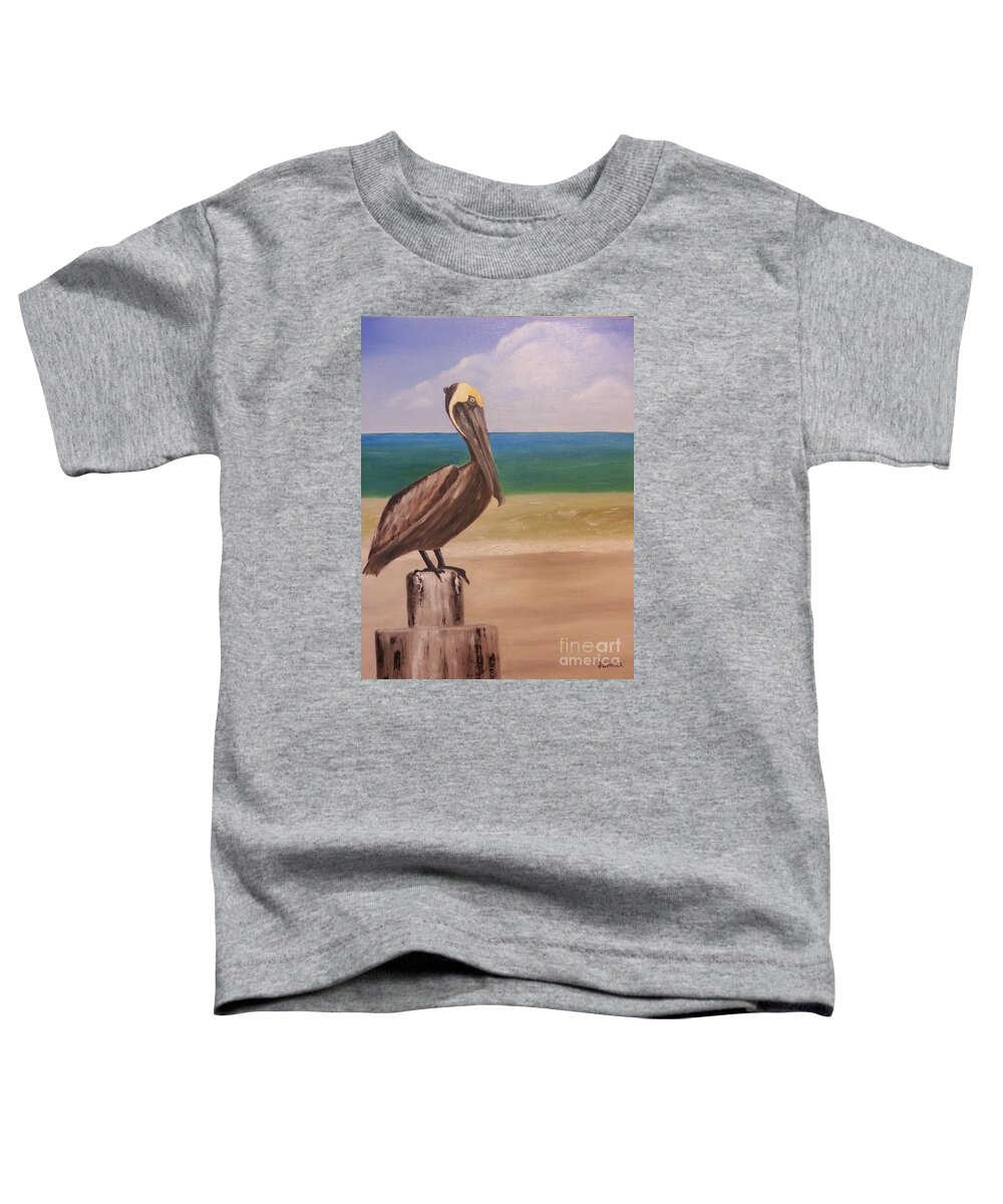 Pelican Toddler T-Shirt featuring the painting Pelican Rest Stop by Bev Conover
