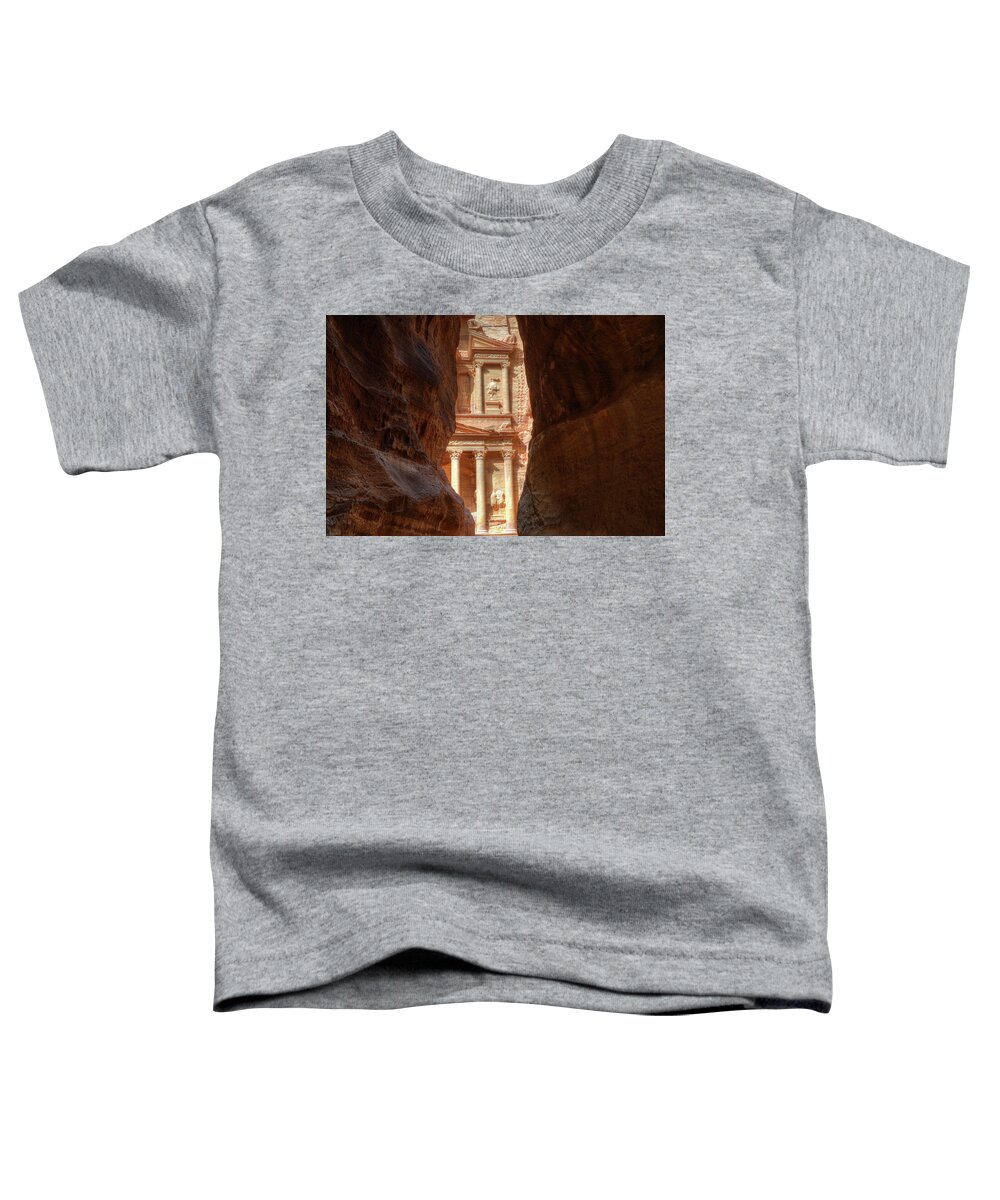 Petra Toddler T-Shirt featuring the photograph Petra Treasury Revealed by Nigel Fletcher-Jones