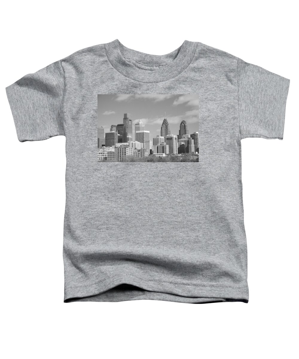 Philadelphia Toddler T-Shirt featuring the photograph Philly skyscrapers black and white by Jennifer Ancker