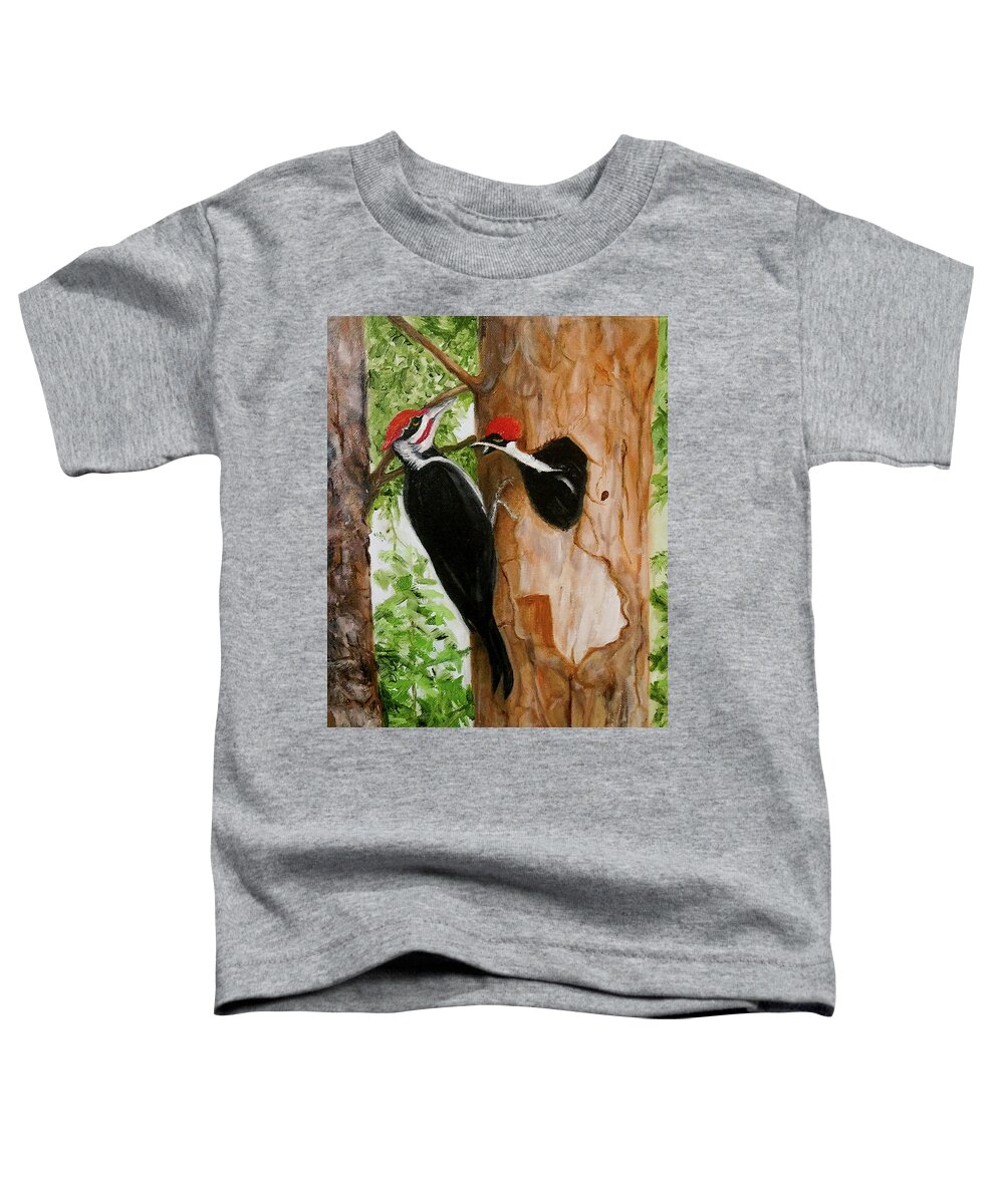 Pileated Woodpecker Toddler T-Shirt featuring the painting Pileated Woodpecker by Kathy Knopp