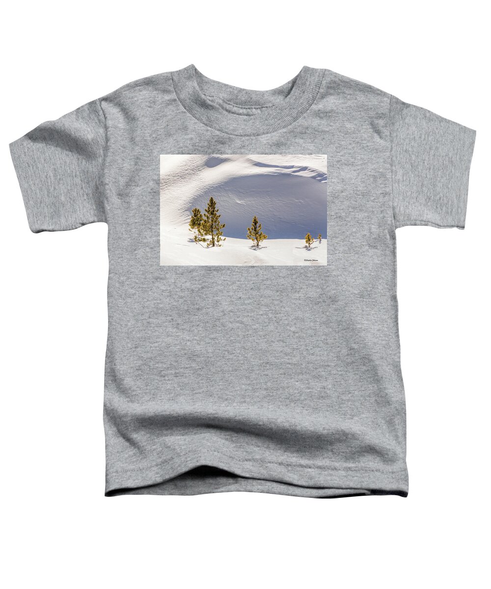 Snow Toddler T-Shirt featuring the photograph Pines in the Snow Drifts by Stephen Johnson