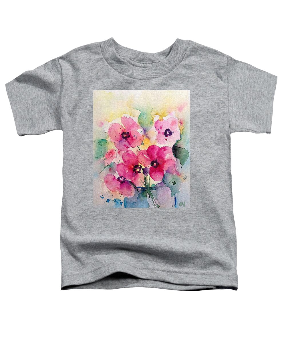Pink Flowers Toddler T-Shirt featuring the painting pink Flowers 3 by Britta Zehm