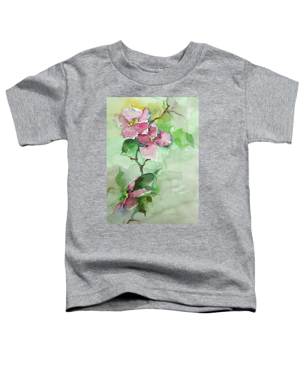 Pink Flowers Toddler T-Shirt featuring the painting Pink Flowers on Branch by Robin Miller-Bookhout