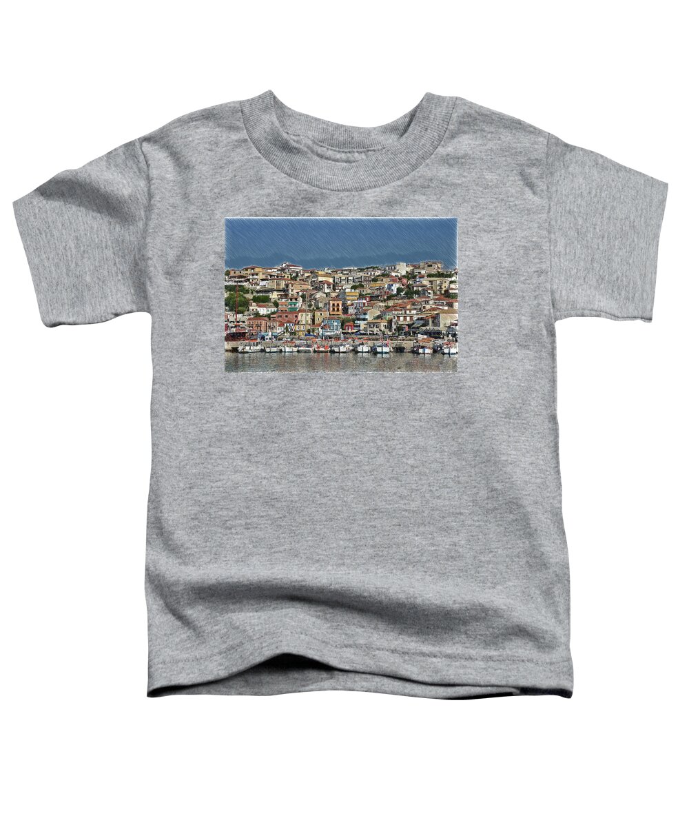 Parga Toddler T-Shirt featuring the drawing Port City Parga Greece - DWP1163344 by Dean Wittle