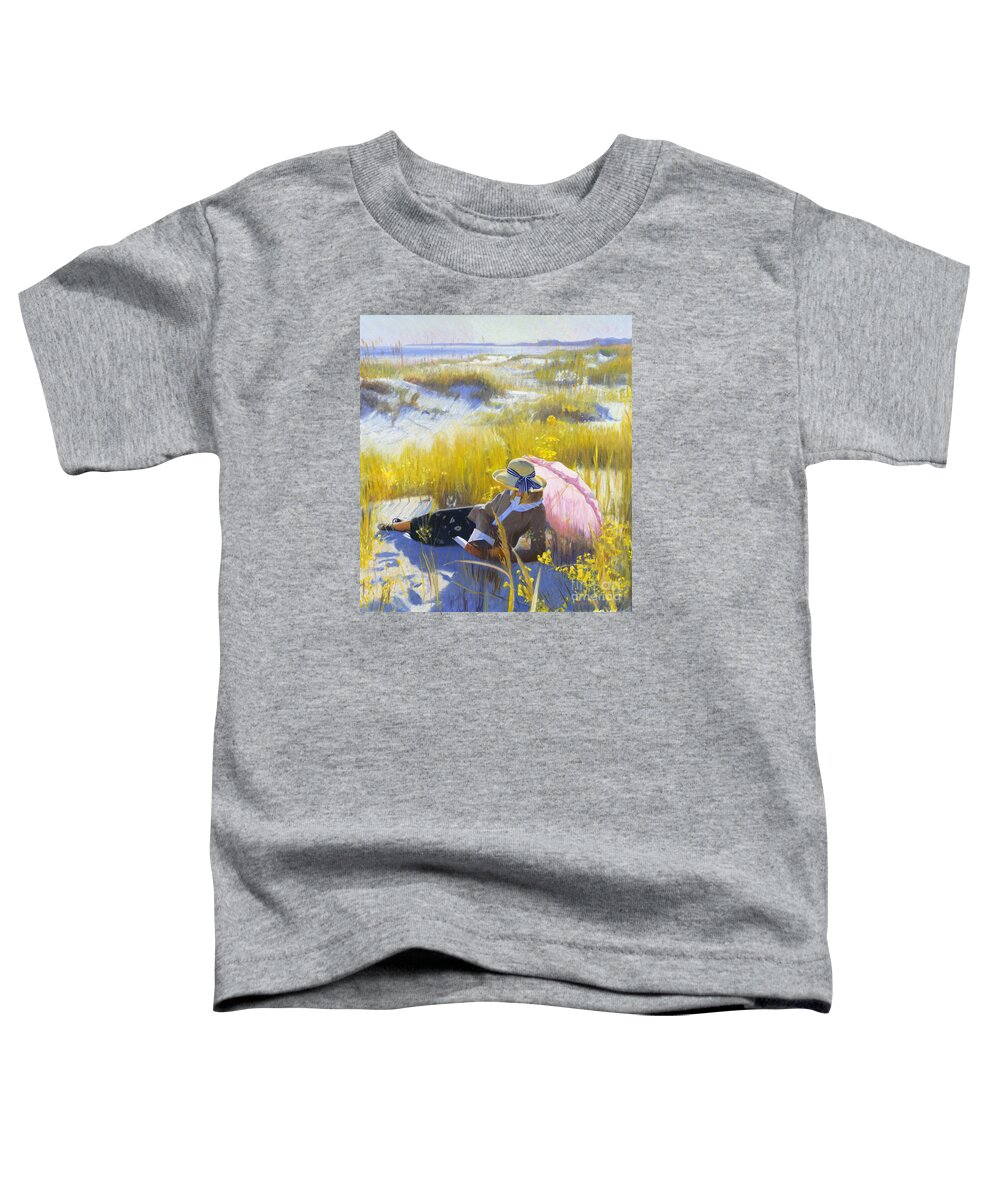 Pink Umbrella Toddler T-Shirt featuring the painting Port Royal Reader by Candace Lovely