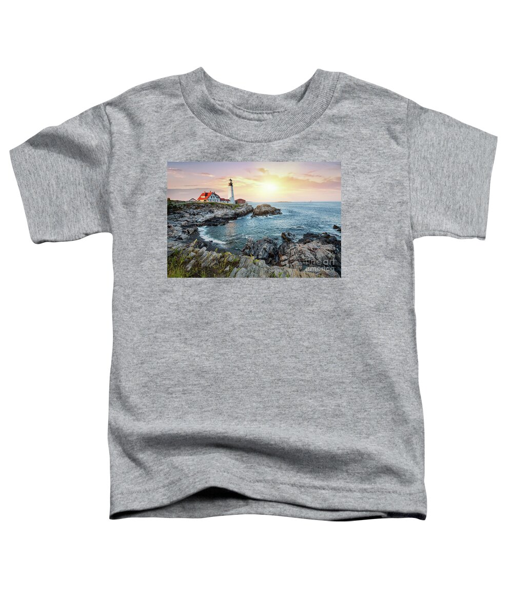 Portland Toddler T-Shirt featuring the photograph Portland Head Light at dusk by Jane Rix
