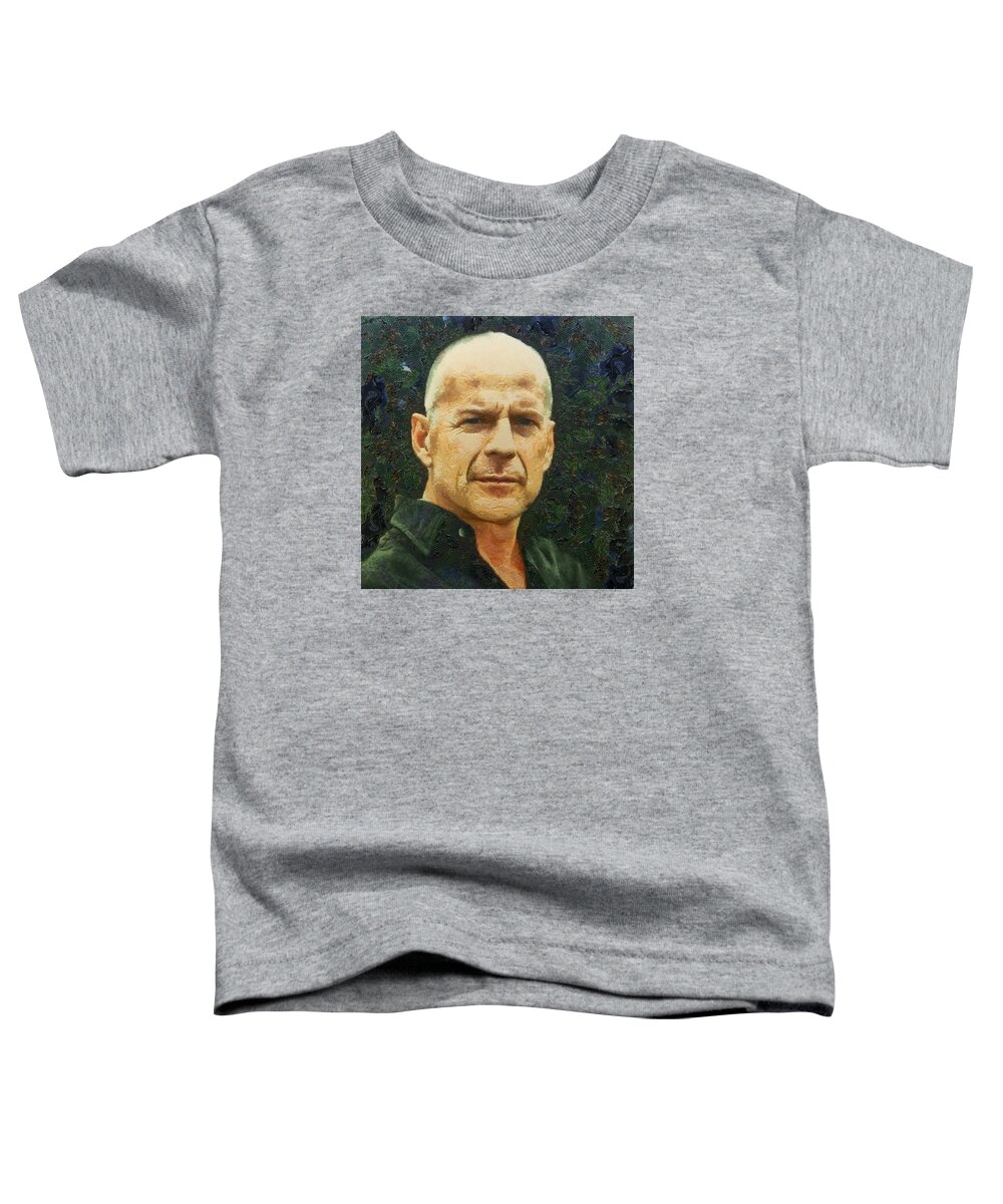 Portrait Toddler T-Shirt featuring the digital art Portrait of Bruce Willis by Charmaine Zoe