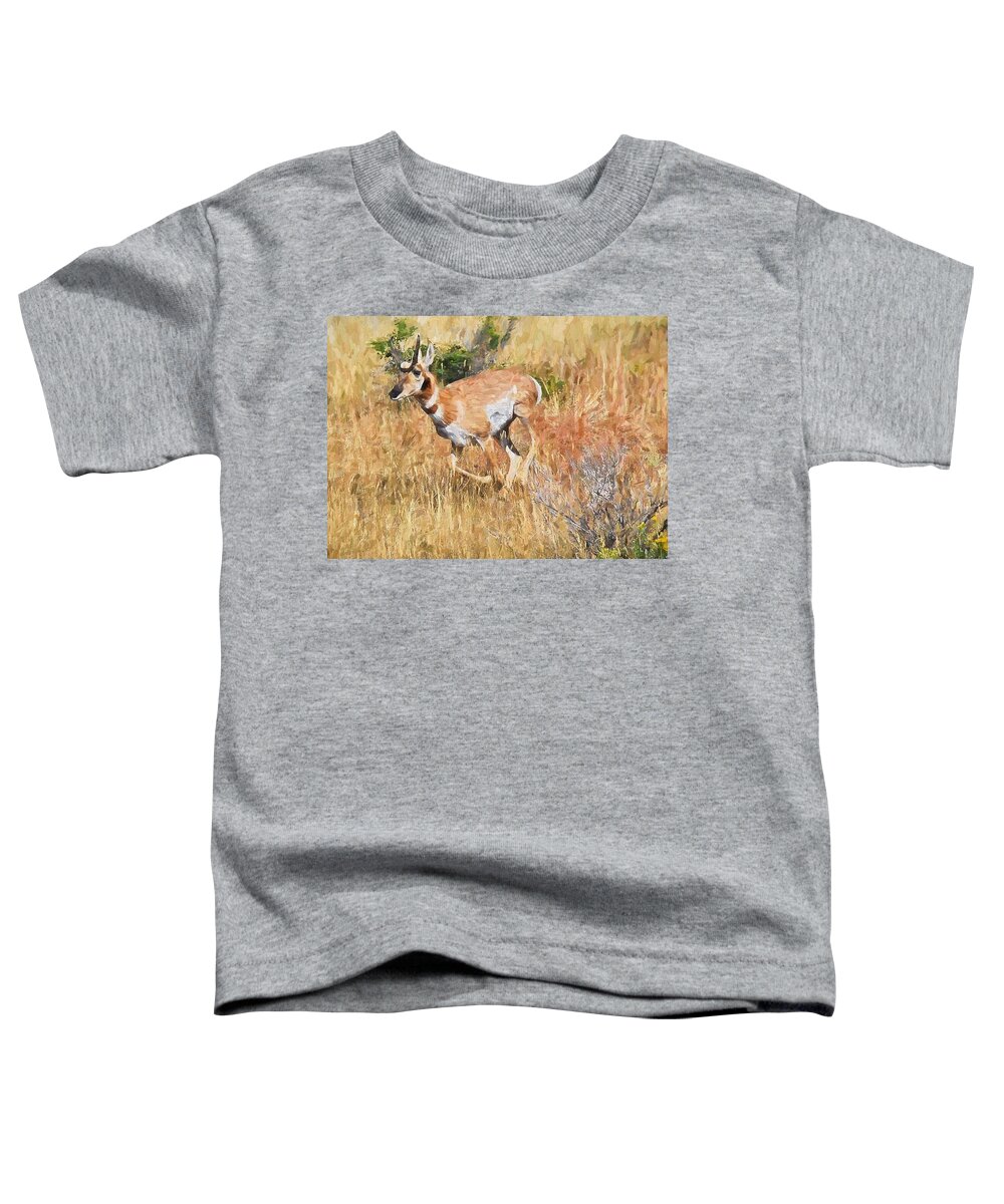Yellowstone Toddler T-Shirt featuring the painting Pronghorn near Yellowstone by Mitchell R Grosky
