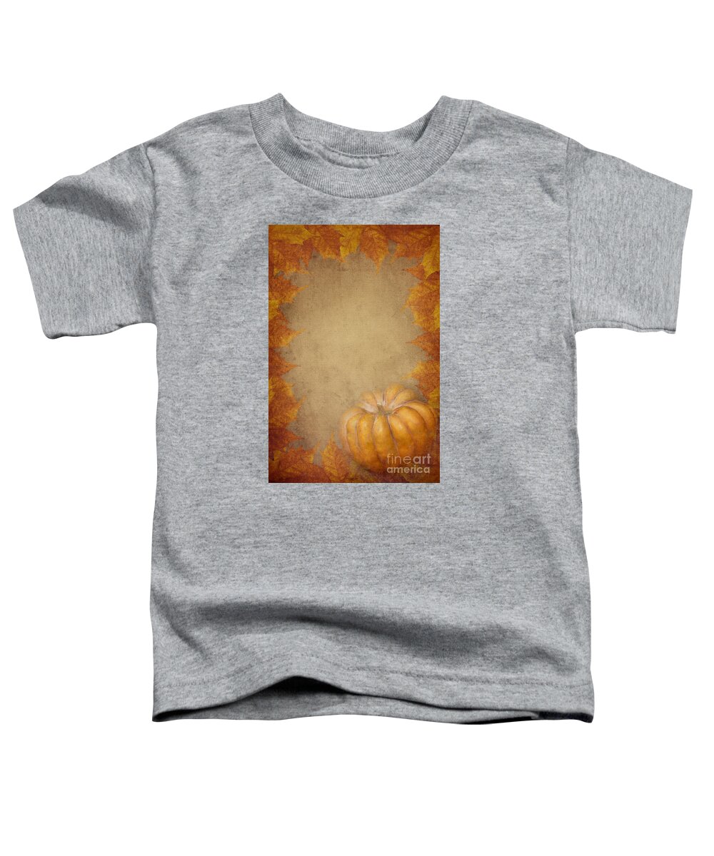 Pumpkin Toddler T-Shirt featuring the digital art Pumpkin And Maple Leaves by Jelena Jovanovic