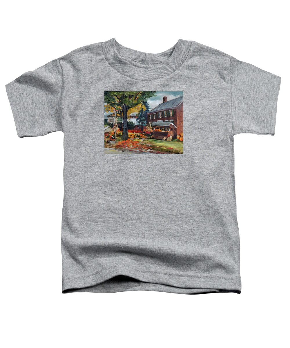 Orford New Hampshire Toddler T-Shirt featuring the painting Pumpkins at Bunten Farm Plein Air by Nancy Griswold